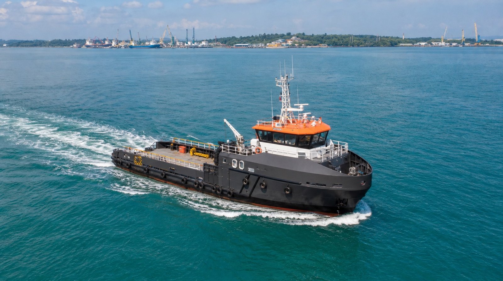 Dokumentasi udara sea trial kapal di perairan Batam